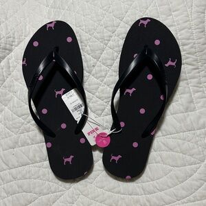 PINK NWT Black and Pink Polka Dot Dog Flip Flops